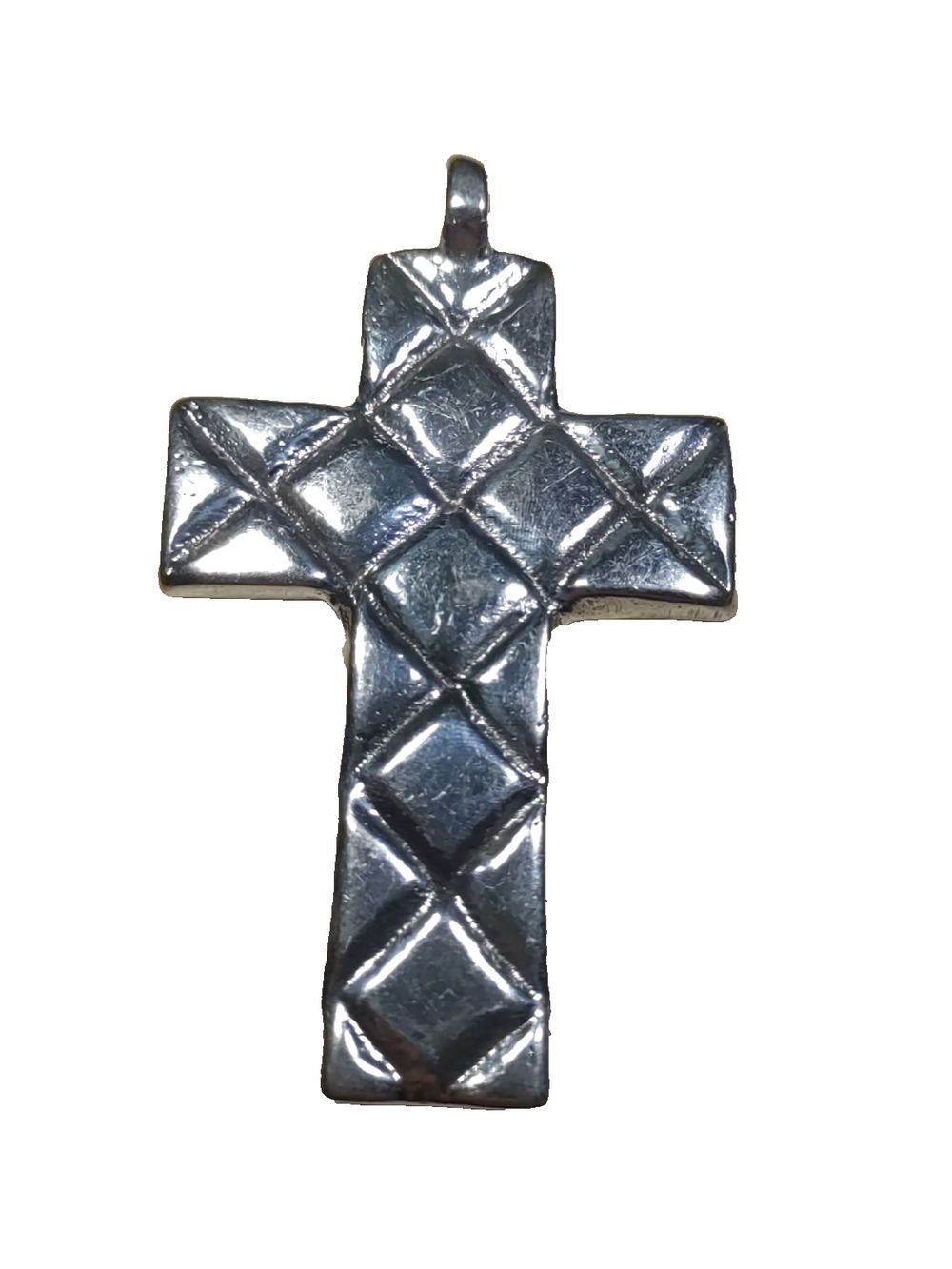 Silver Tone Cross Large 4" Made In Mexico Quilted Design Religious Goth